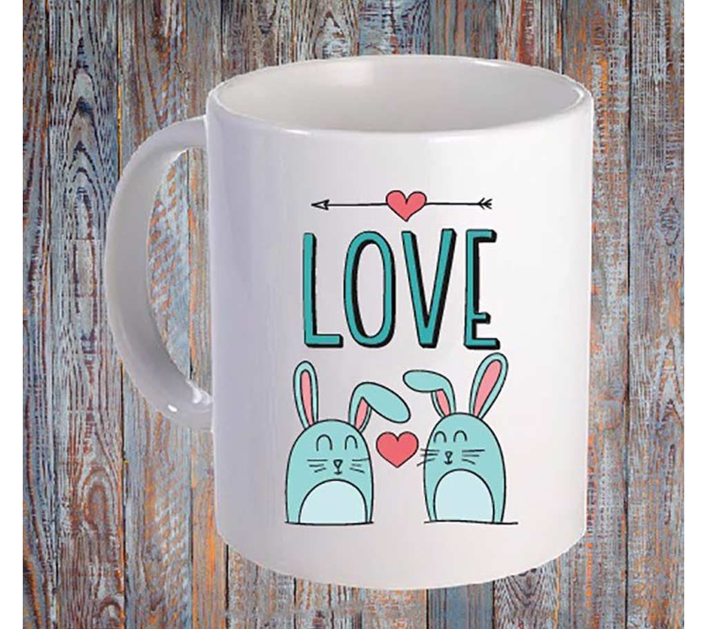 Rabbit love printed white mug