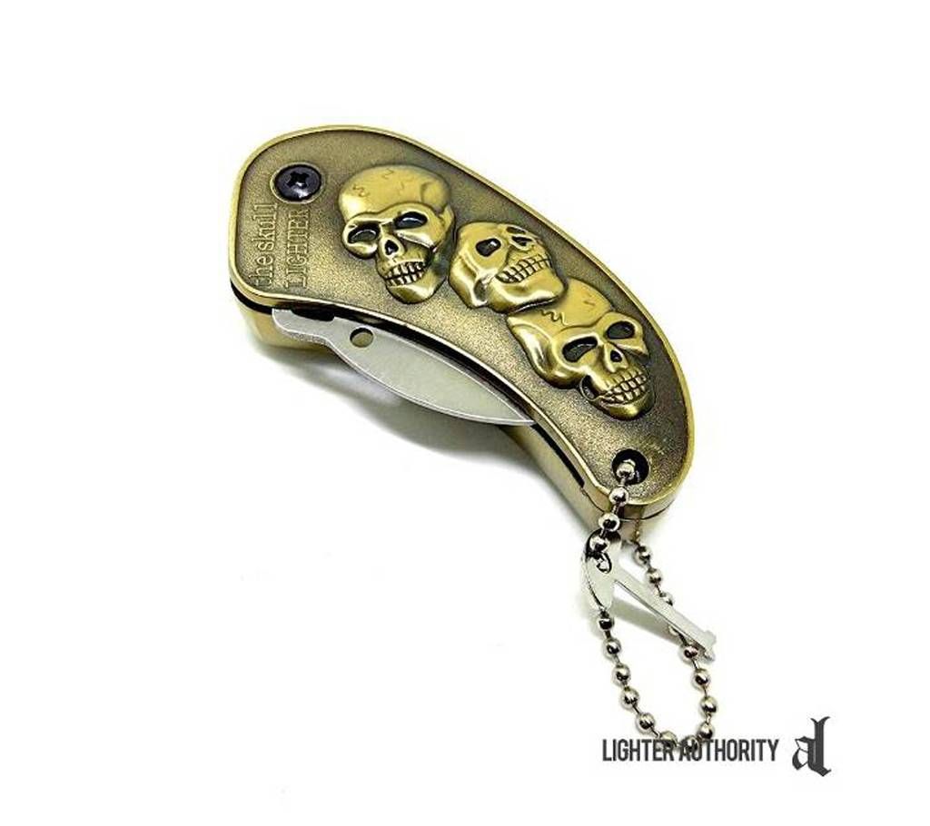 Skulls Metal Folding Knife Gas Lighter