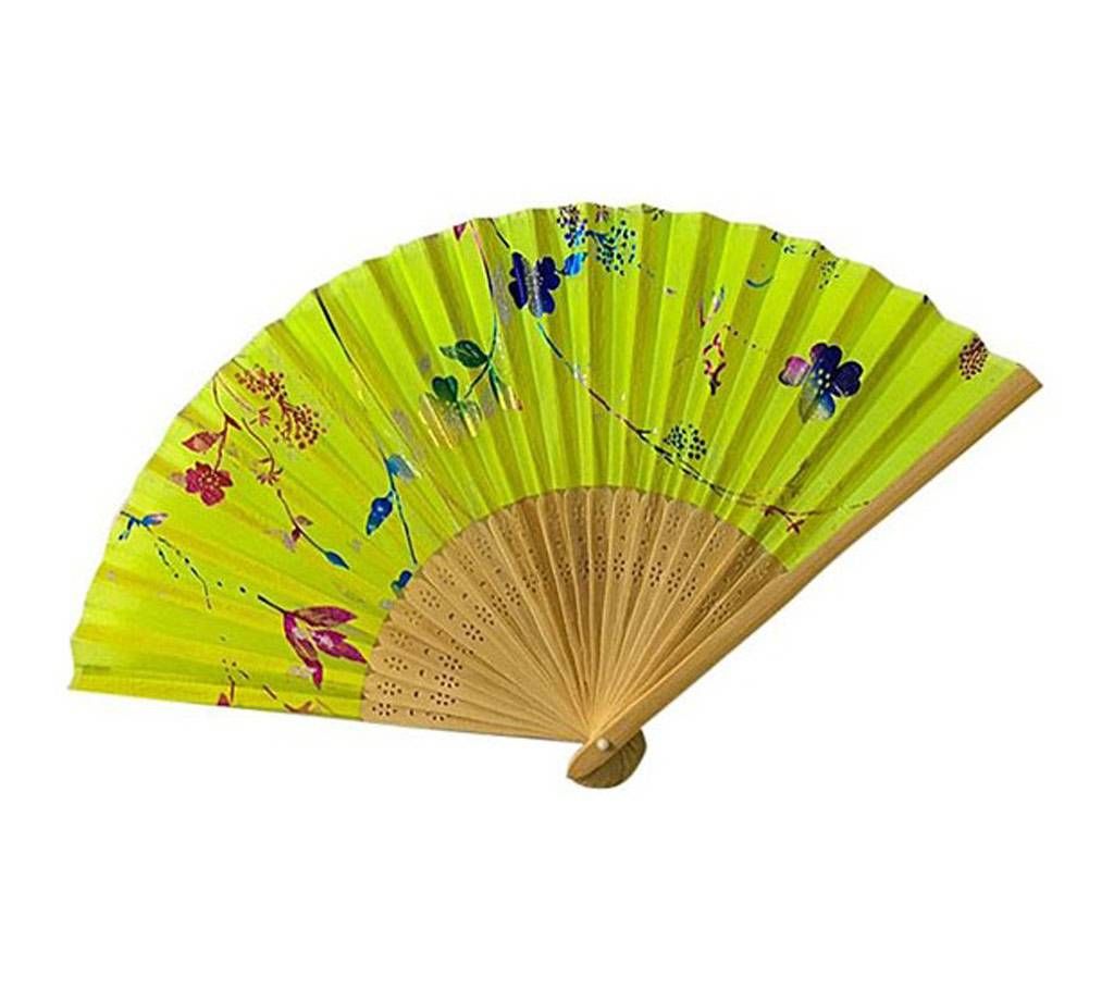Chinese Folding Hand Fan - light green Flower