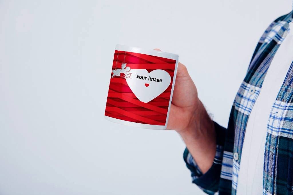 Customized Printed Mug Heart shape red
