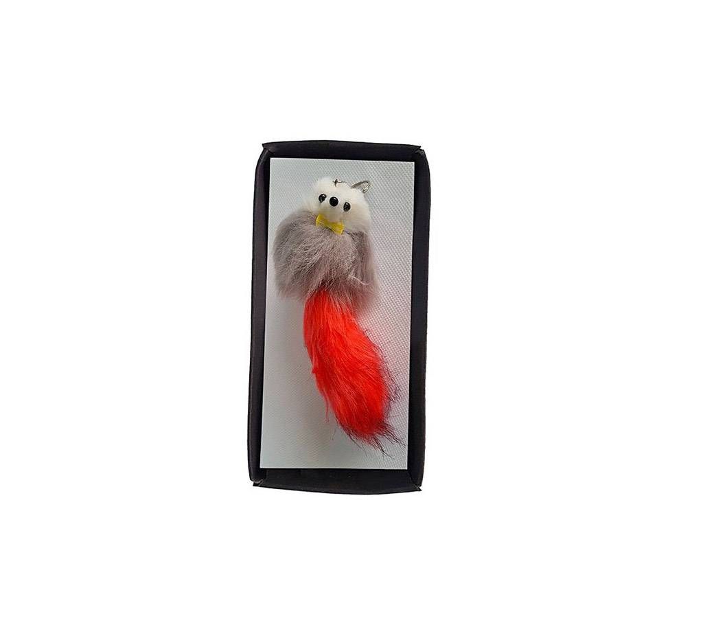 Cute Furry Dog Keyring - red