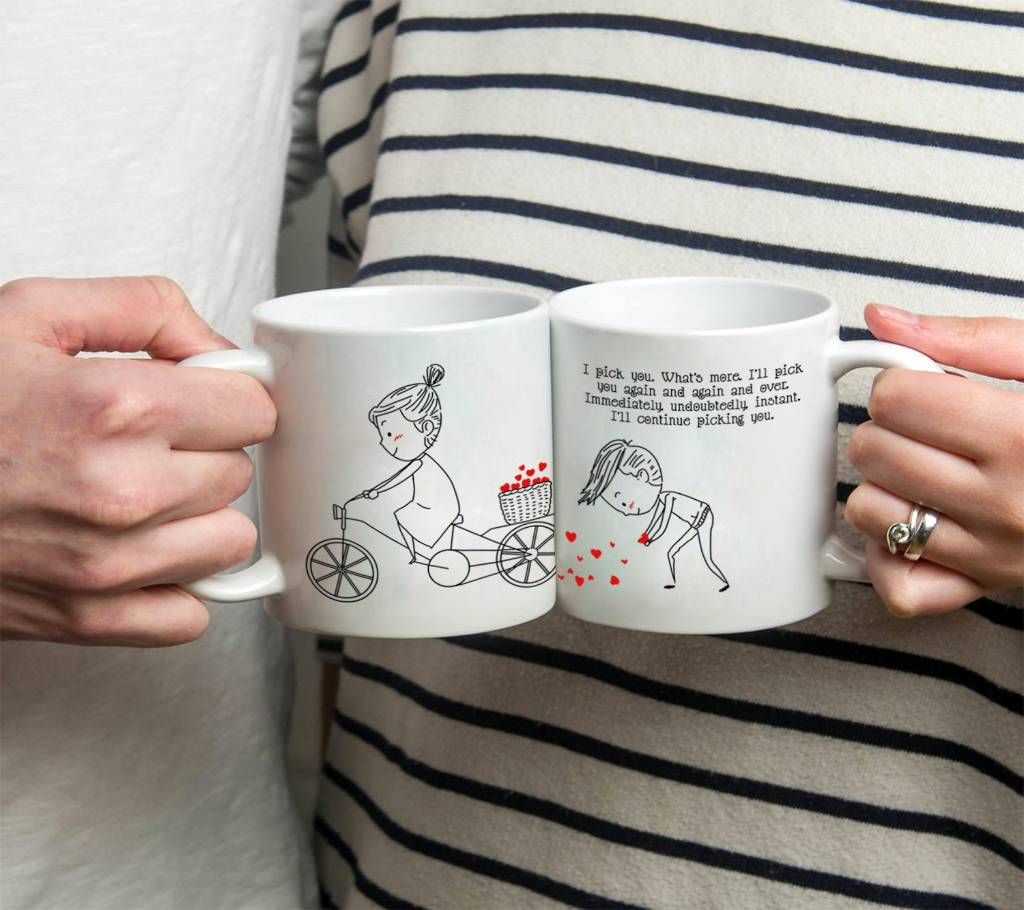 Picking Your Heart Couples Mug - Printed on Both Sides - 2 Sets
