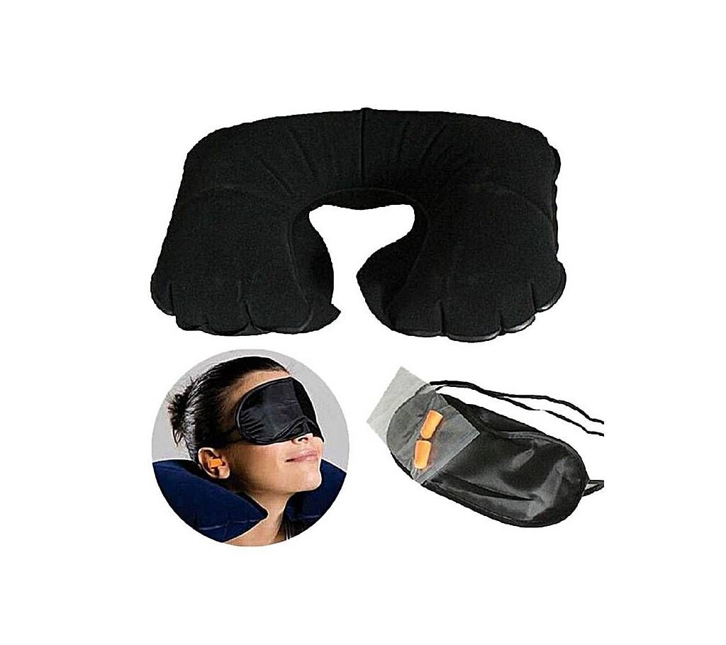Portable Travel Air Pillow - Eye Shade - Black 