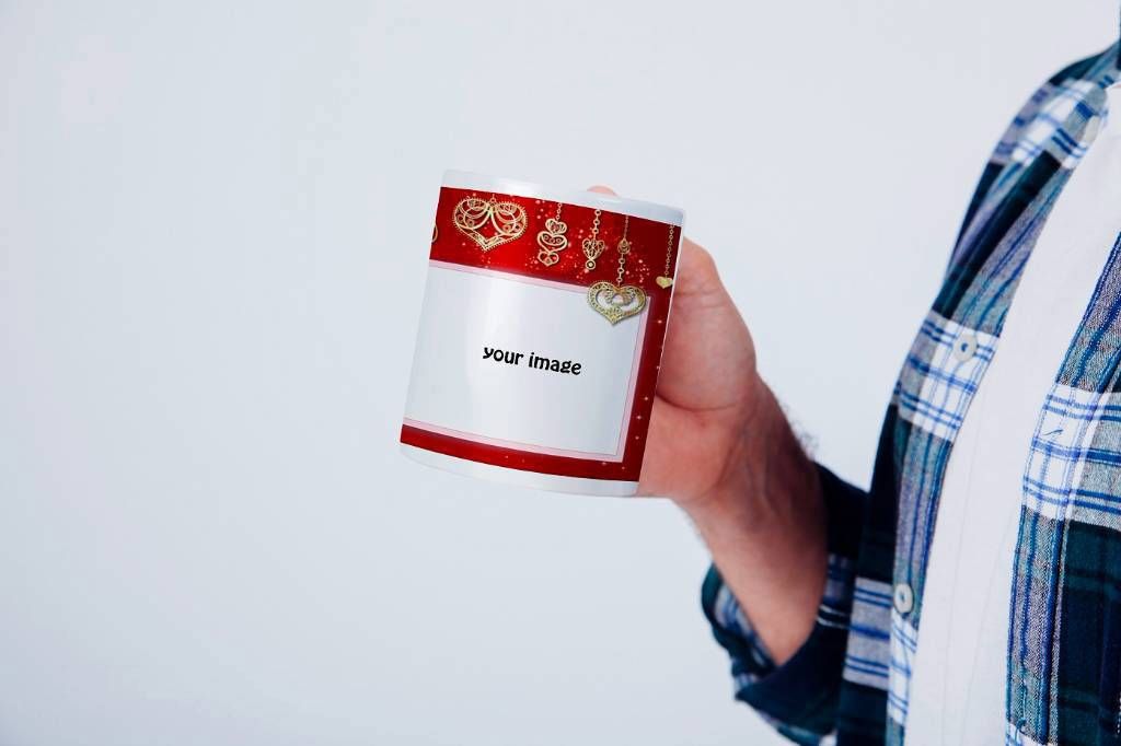 Customized Printed Mug - Heart red color style