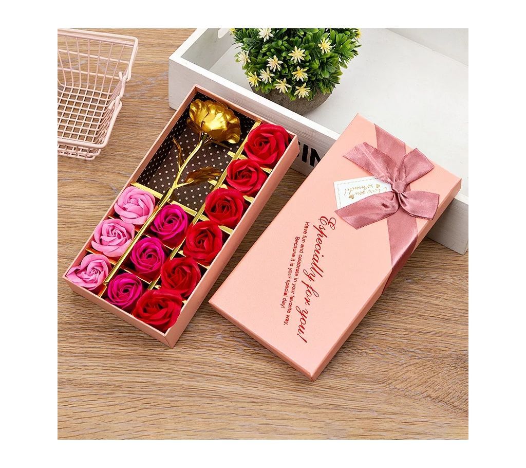 12PCS/Set 24K Gold Rose Soap Flower Golden Rose Gift Box 
