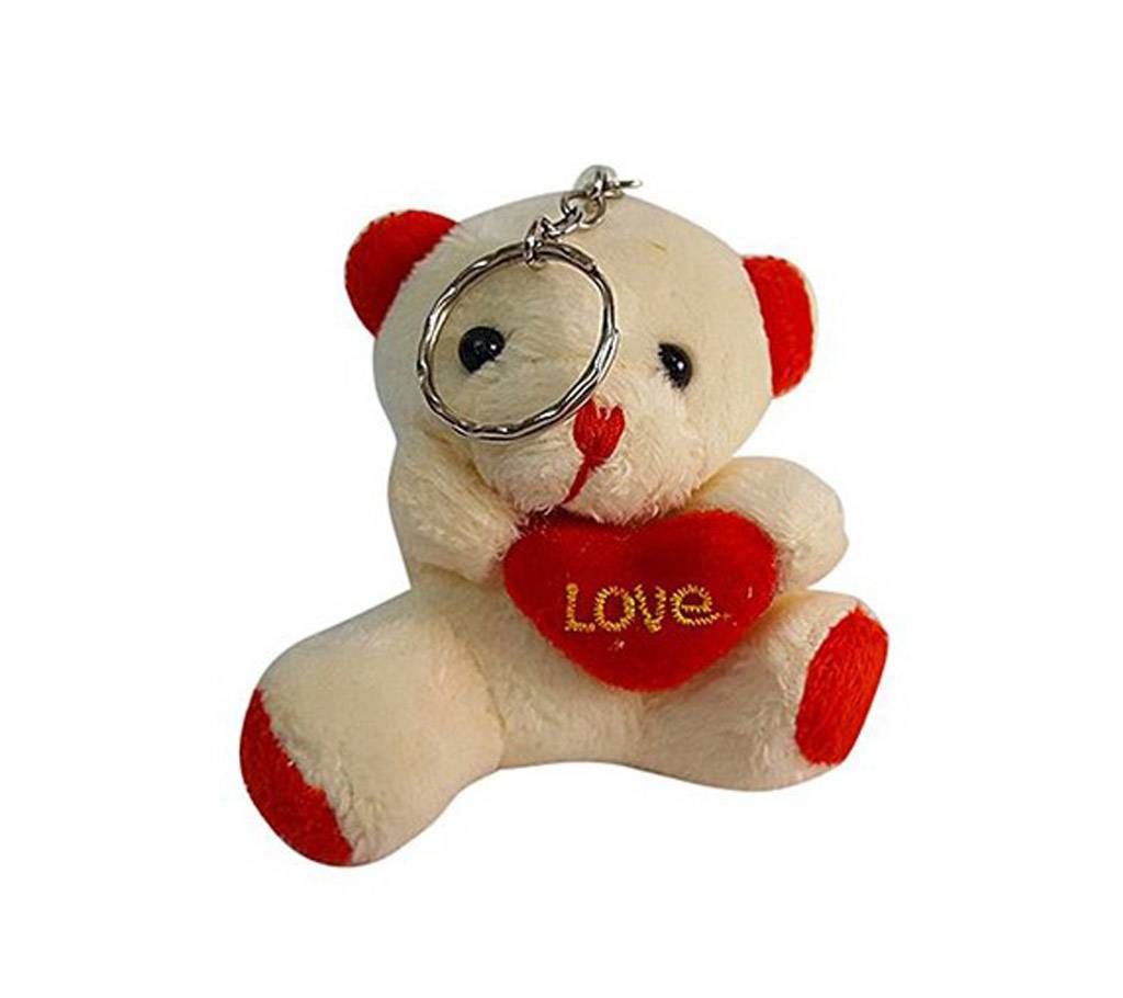 Litter teddy keyring with heart - cream