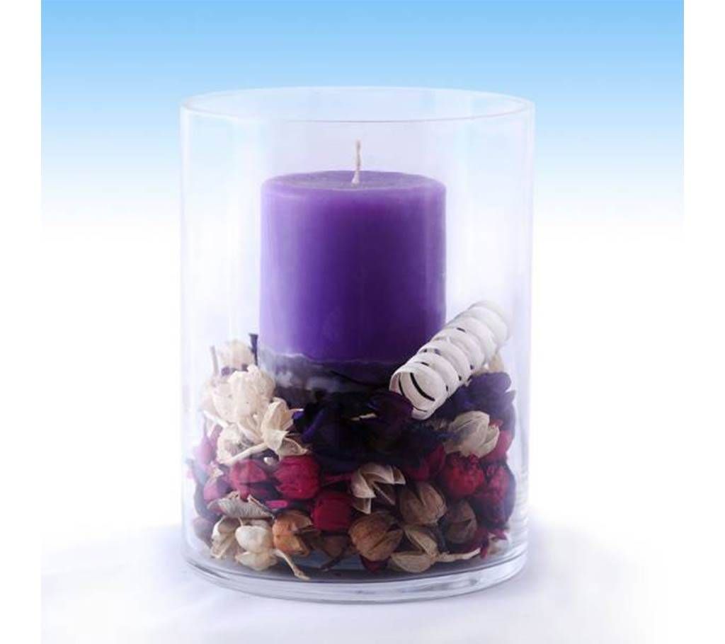 Cylinder Glass Jar With Potpourri & 5 Inch Pillar