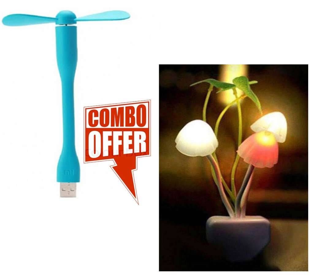 Avatar Sensor Electric Mushroom LED Night Light + Portable Micro USB Fan-01