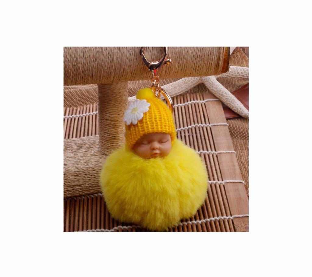Cute Fur Fluffy Pom Pom Sleeping Baby Doll Key Chains