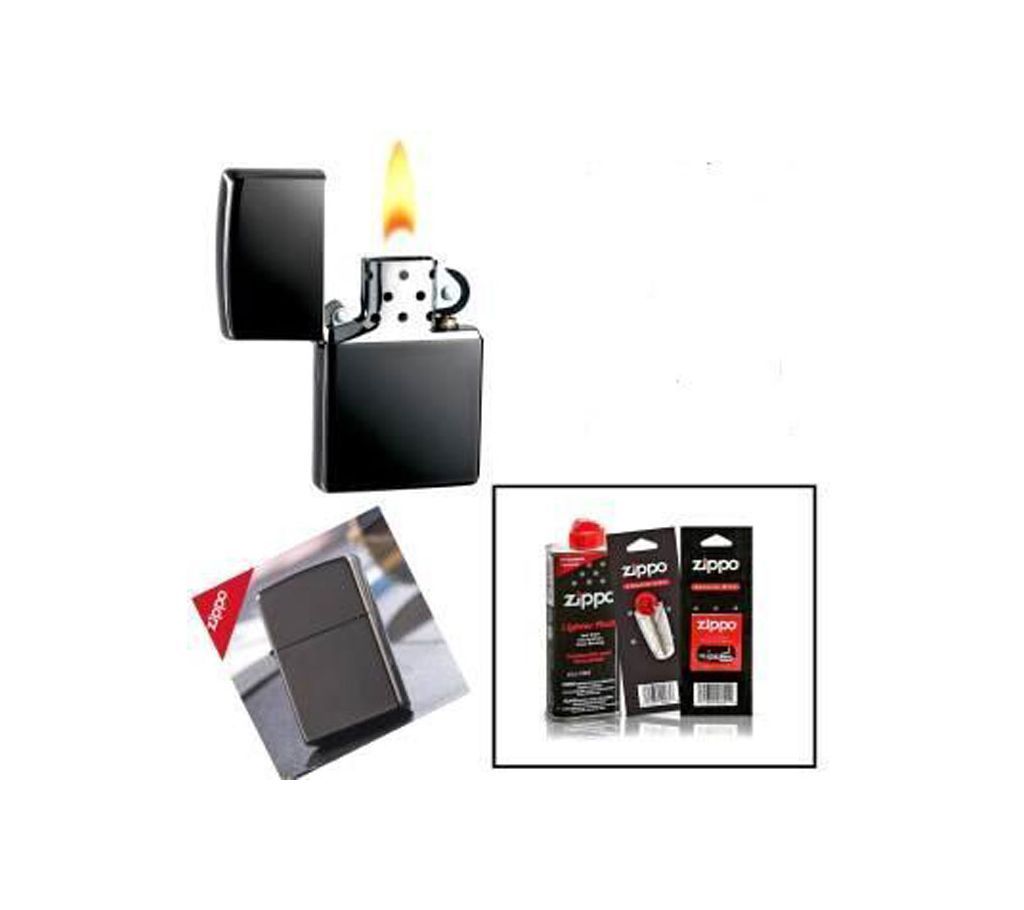 Original Usa Zippo Lighter With Lighter Fluid Full Set- Black