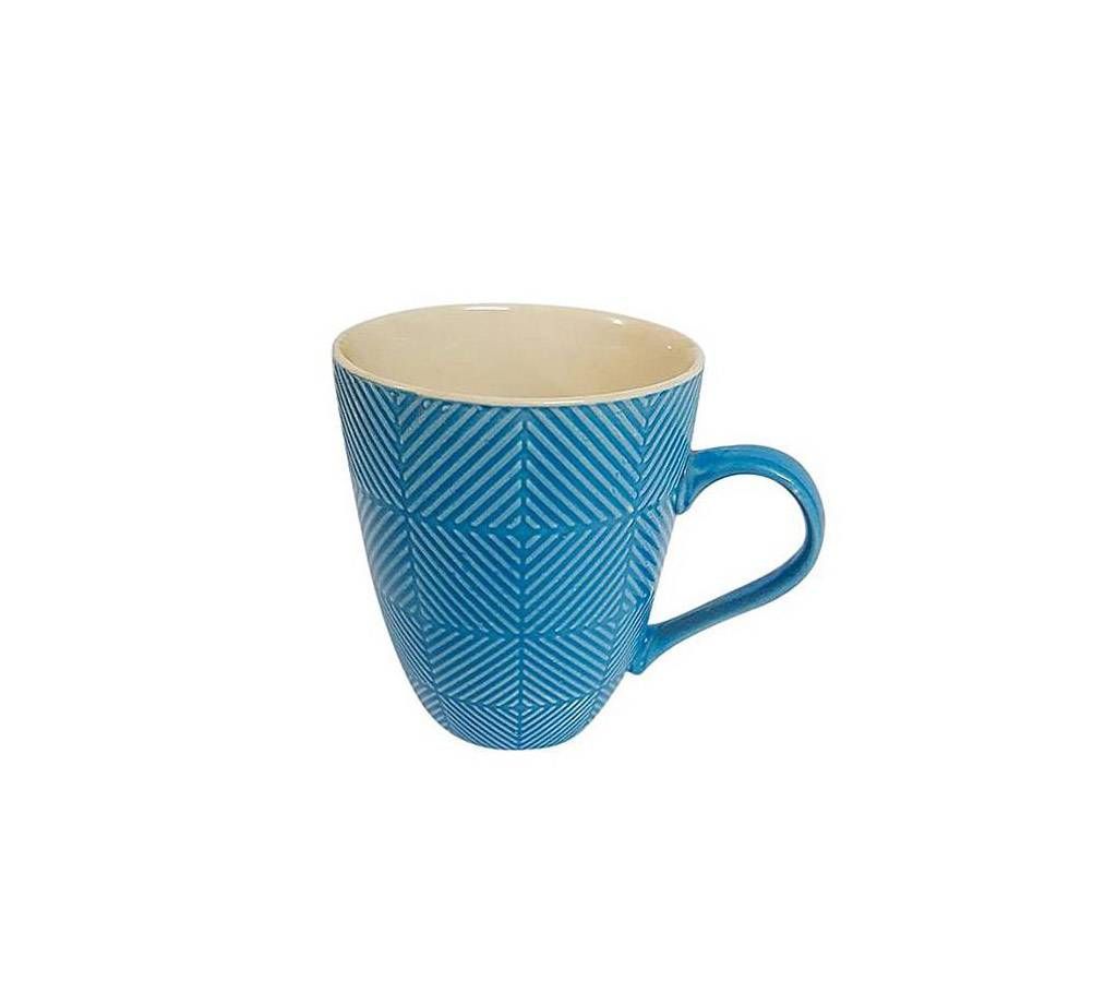 Ceramic Mug  with Line Design - Cyan