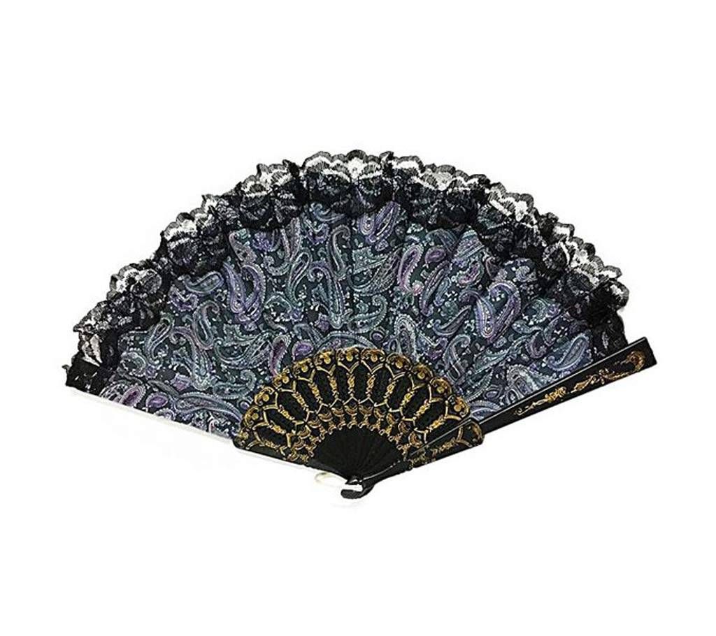 Black Floral Fabric Lace Pocket Fan 