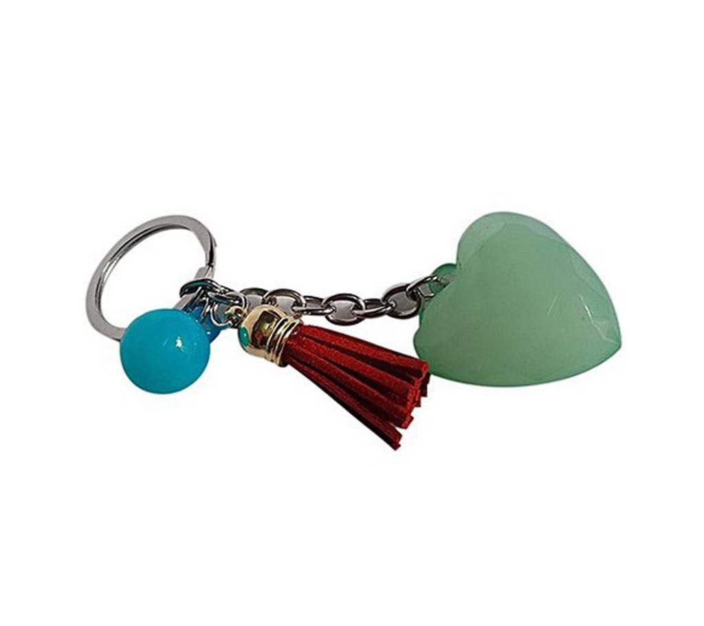 Heart shaped key ring- green stone crystal keyring