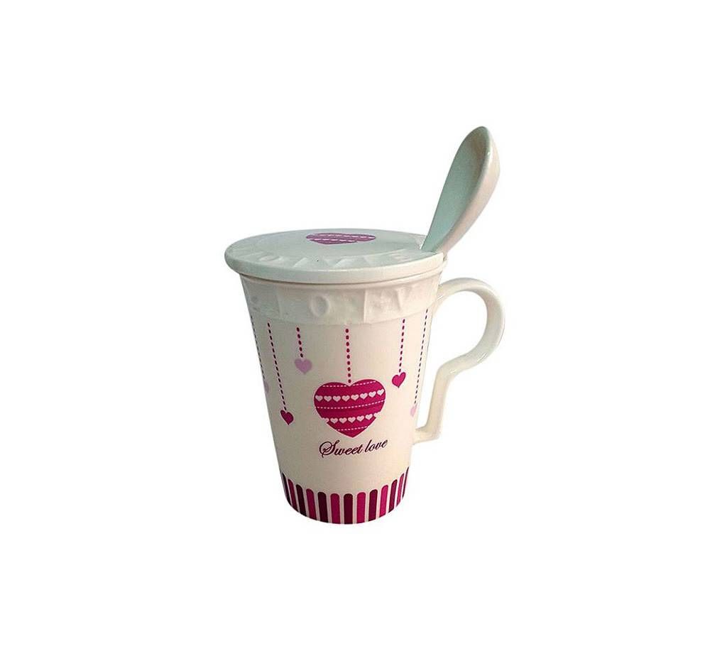 Sweet Love Ceramic Coffee Mugs with Spoon - Violet