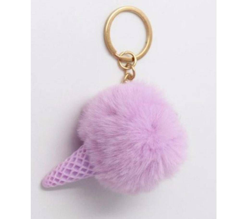 Cute Ice Cream  Faux Fur Pom Pom Key Chains for Women