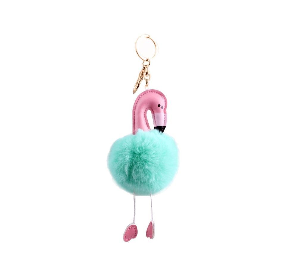 Flamingo plush fluffy ball keychain