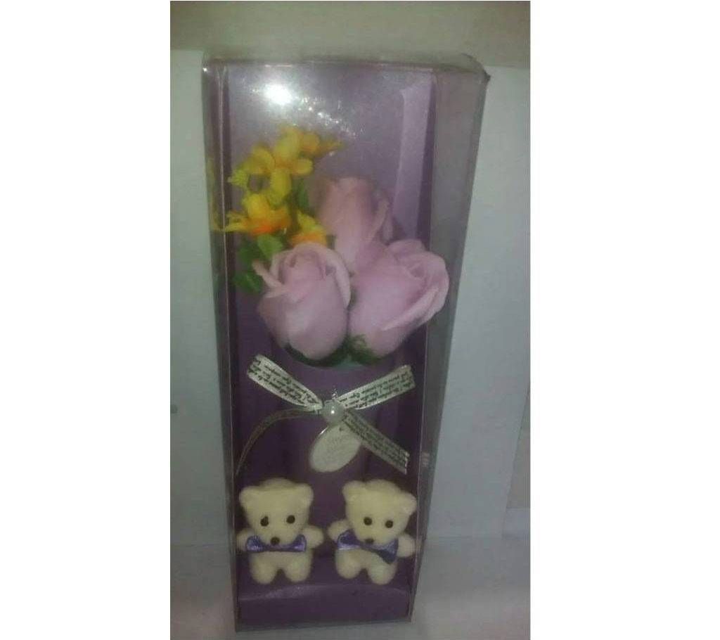 Artificial rose and cute toy for gift