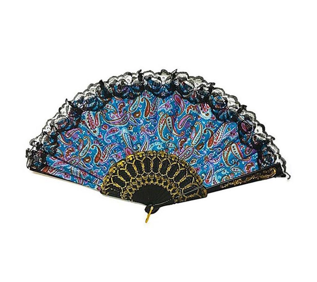 Blue Floral Fabric Lace Pocket Fan Gift
