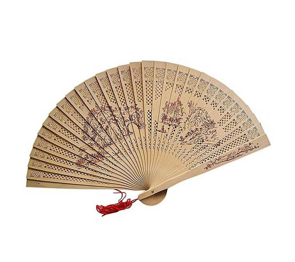 Chinese Sandalwood Style Hand Fan - Red