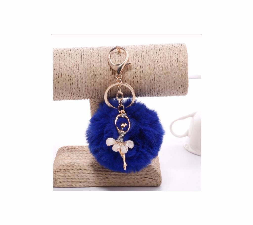 Dancing Angel Rhinestone Ball Pom Pom Keychain