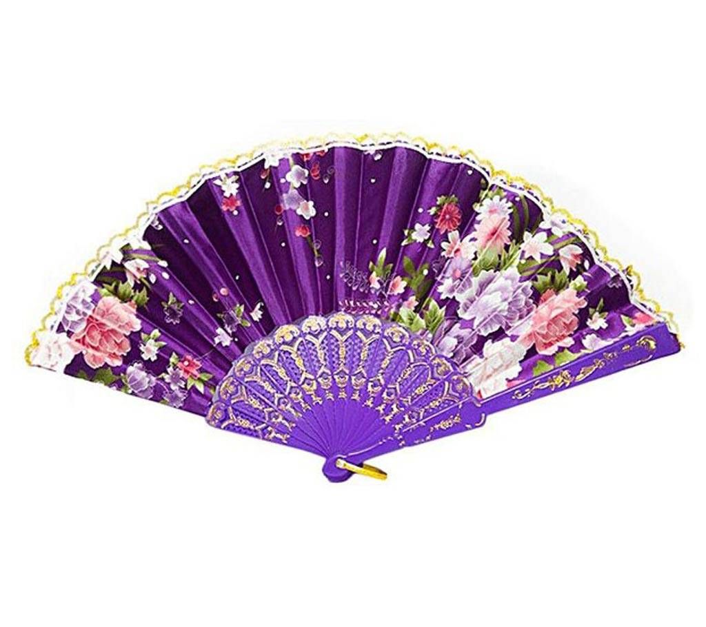 Purple Flower Fabric Lace Pocket Fan 