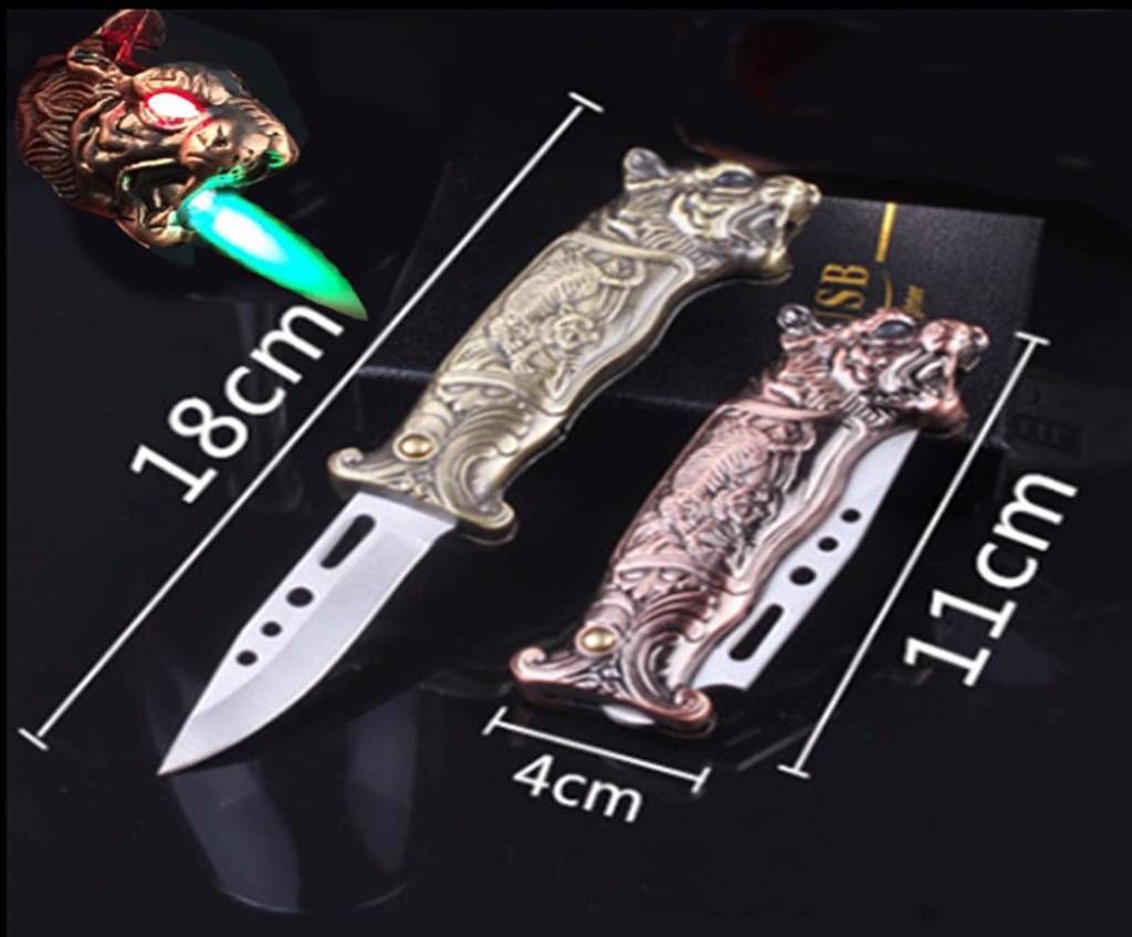 gas lighter with push knife 