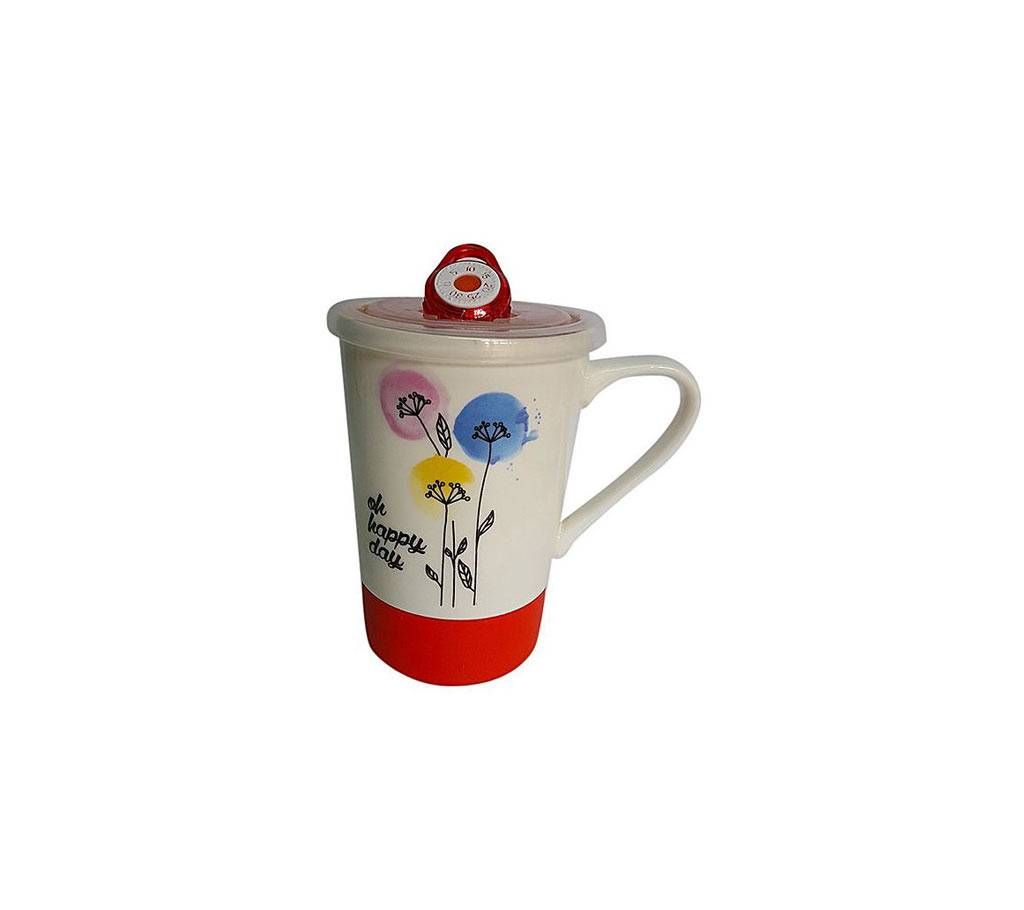 Happy Birthday Floral Ceramic Mug - Red
