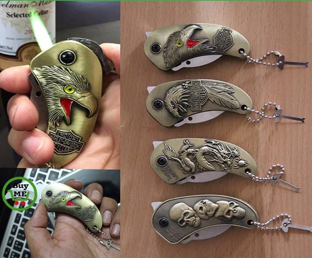 Gas lighter with knife