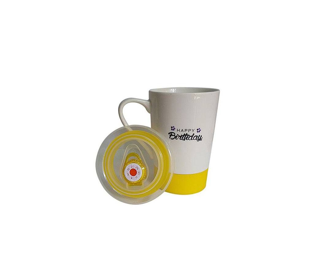 Happy Birthday Floral Ceramic Mug - Yellow Rubber