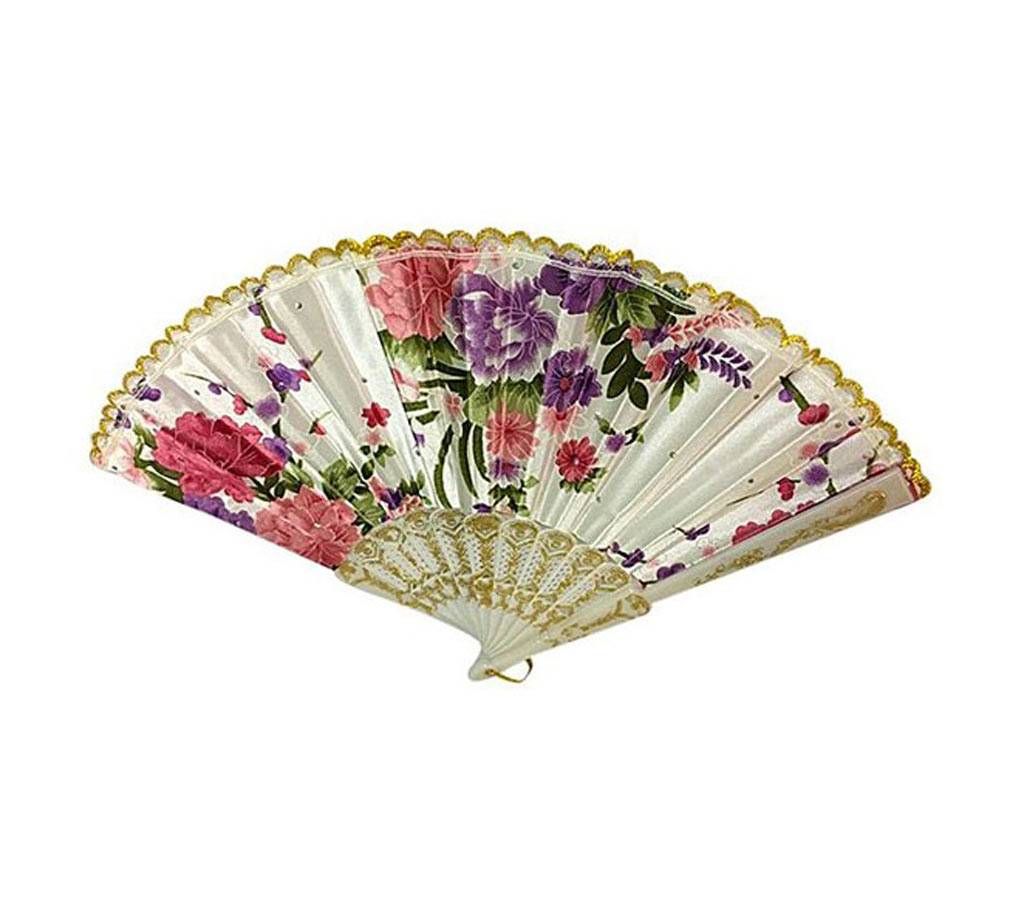 White Flower Fabric Lace Pocket Fan 