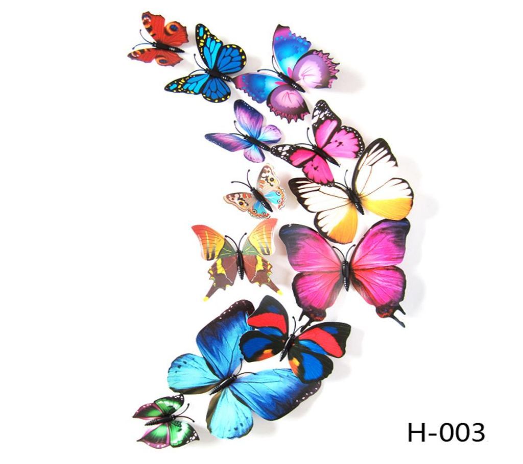 12pcs Butterfly Wall Stickers Butterflies Decors for Wedding Party (Color)