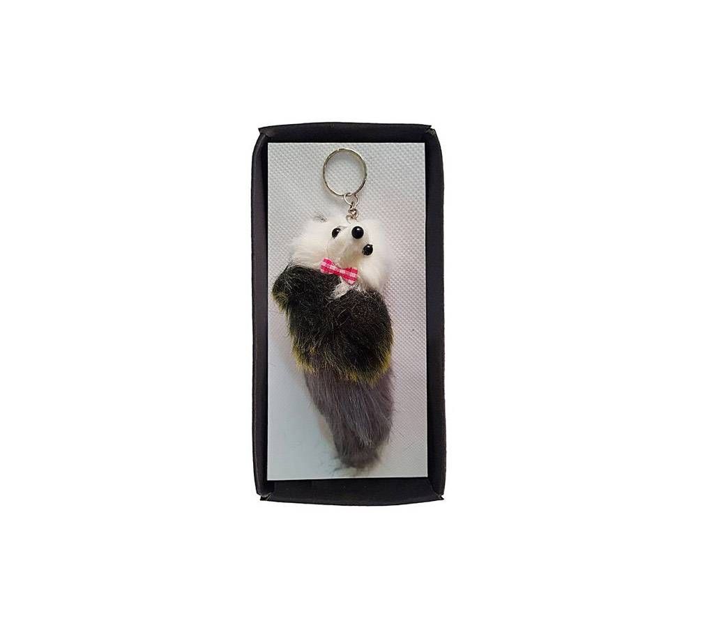 Cute Furry Dog Keyring - black