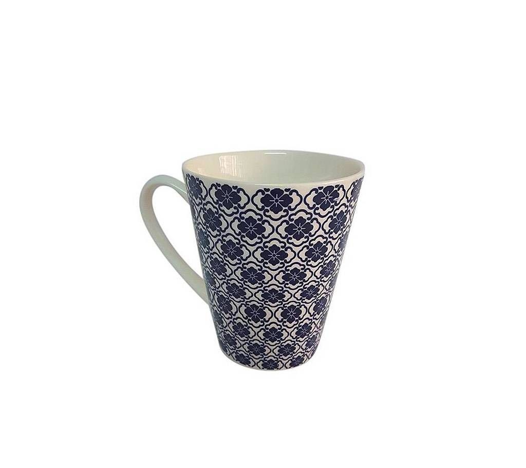 Check Designed Ceramic Coffee Mugs - Blue & White