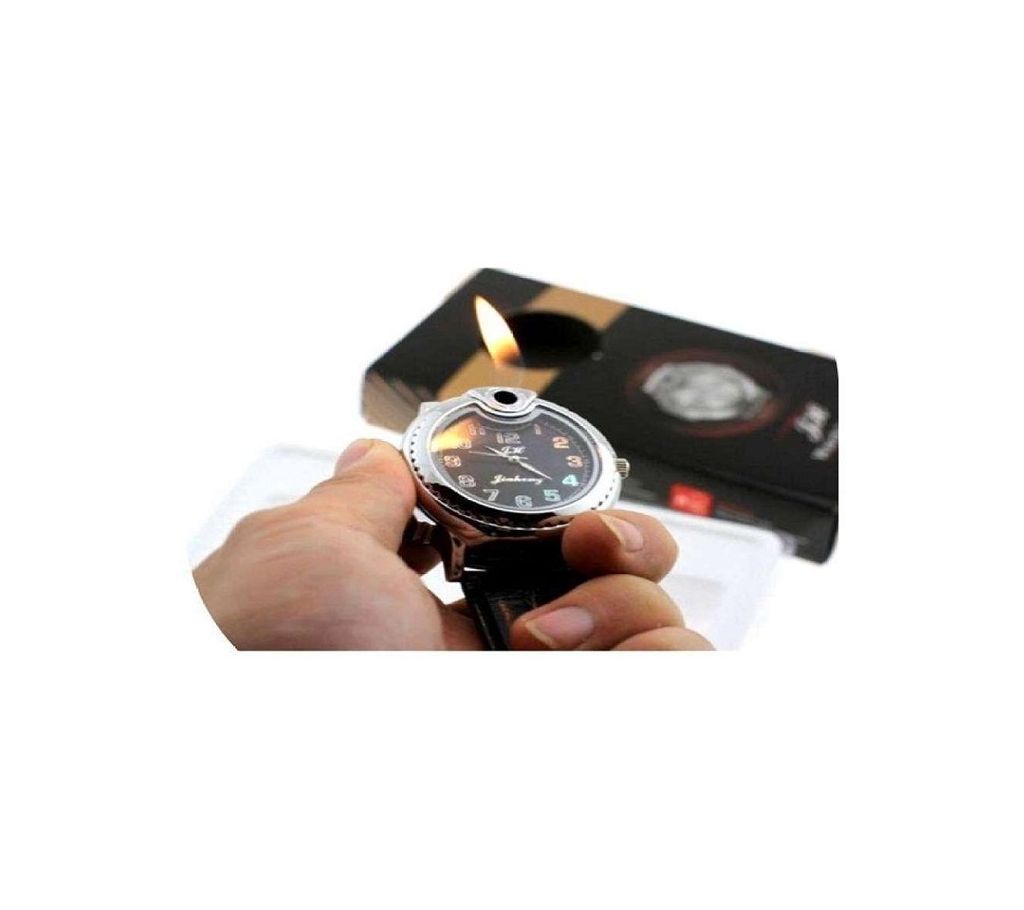Artificial Leather Analog Lighter Watch for Men - Black