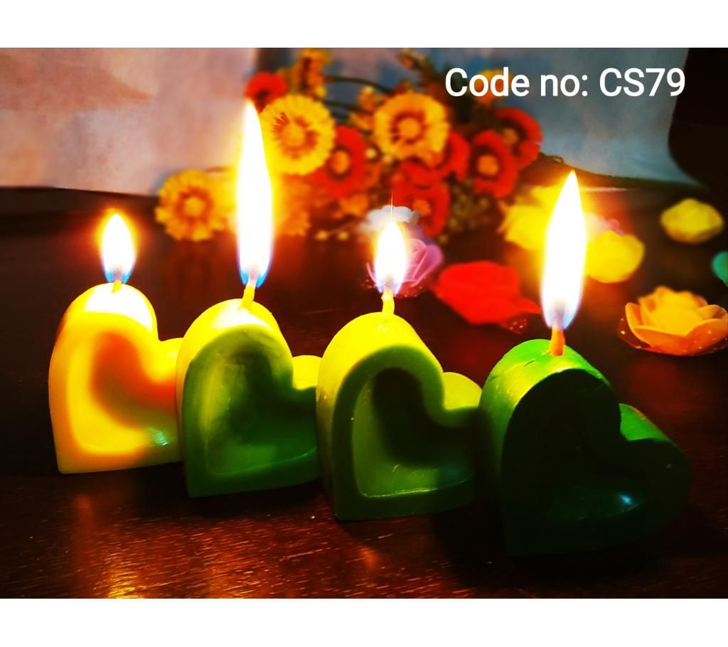 Heart Shaped Green And Yellow Candle-4 Piece