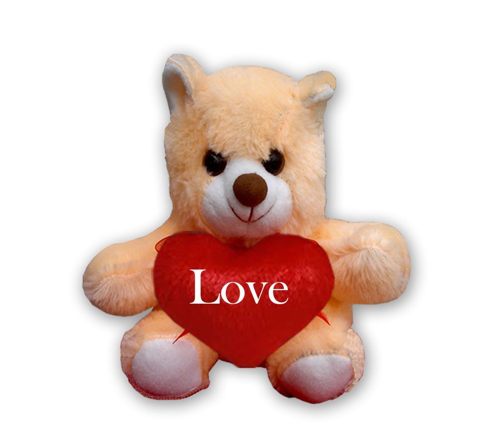 Off white Teddy bear with red heart and the text "Love"
