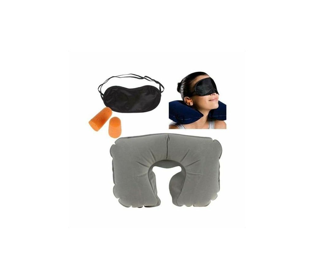 3 in 1 Travel Set-Air Neck Pillow Cushion-Eye Mask-Ear Plug