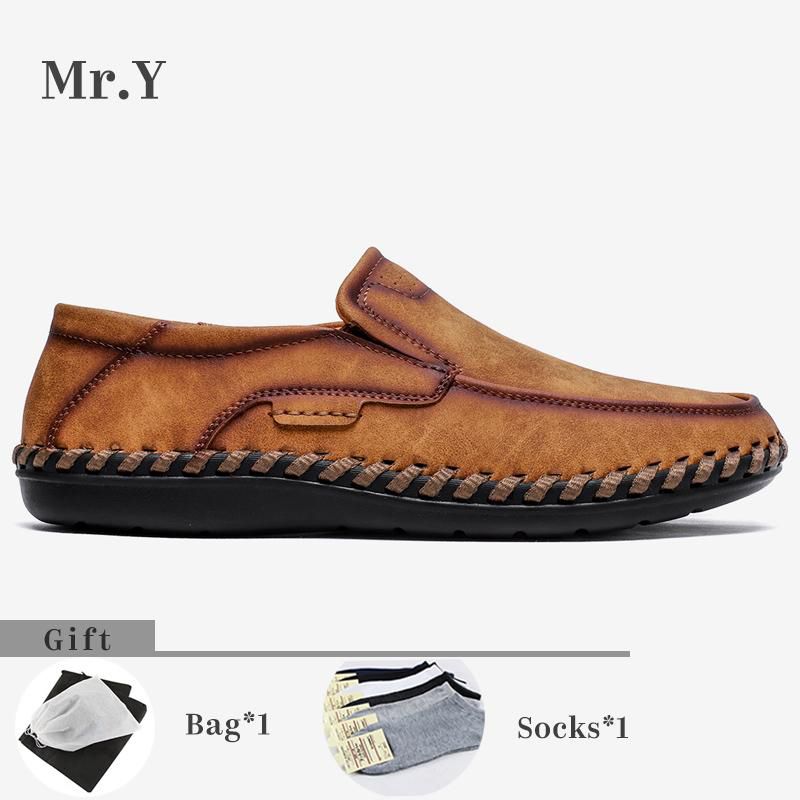 Men's Leather Formal Shoes Loafers Moccasins Casual Driving Shoes Slip On Flat Shoes Weaving Process Kasut Lelaki (Plus Size:38-46)