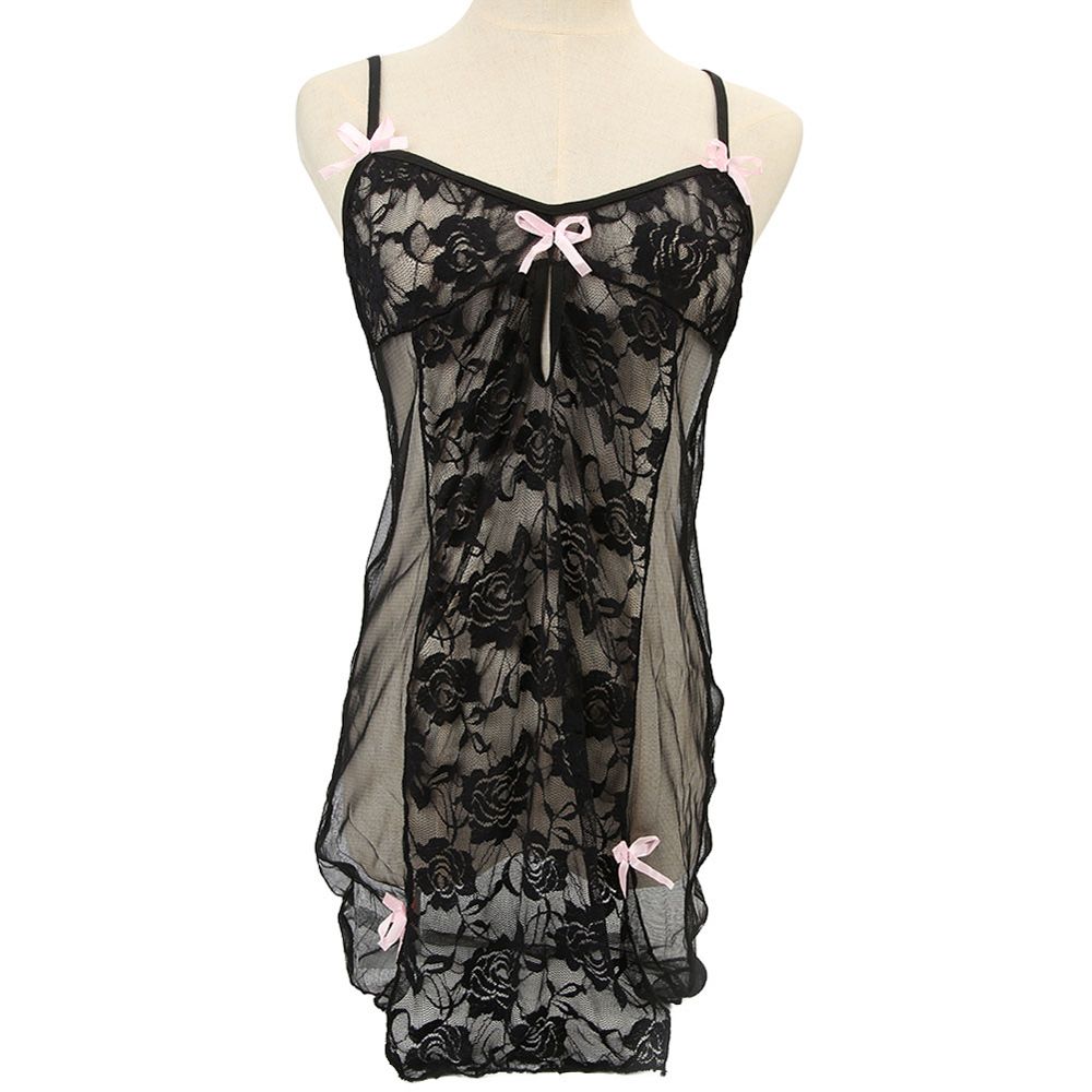 Women\\'s Deep V Neck Bowknot Decor Nightwear Sleepwear Dress