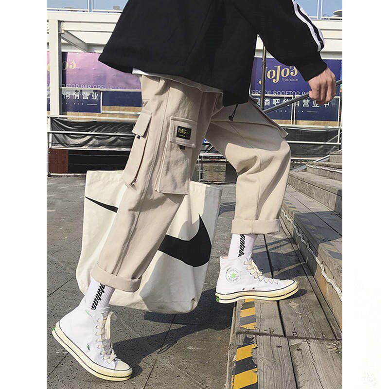 New-Hop Jogger Men's Harem Overalls Multi-Pocket Ribbon Men's Sports Pants Streetwear Casual Men's Casual Pants