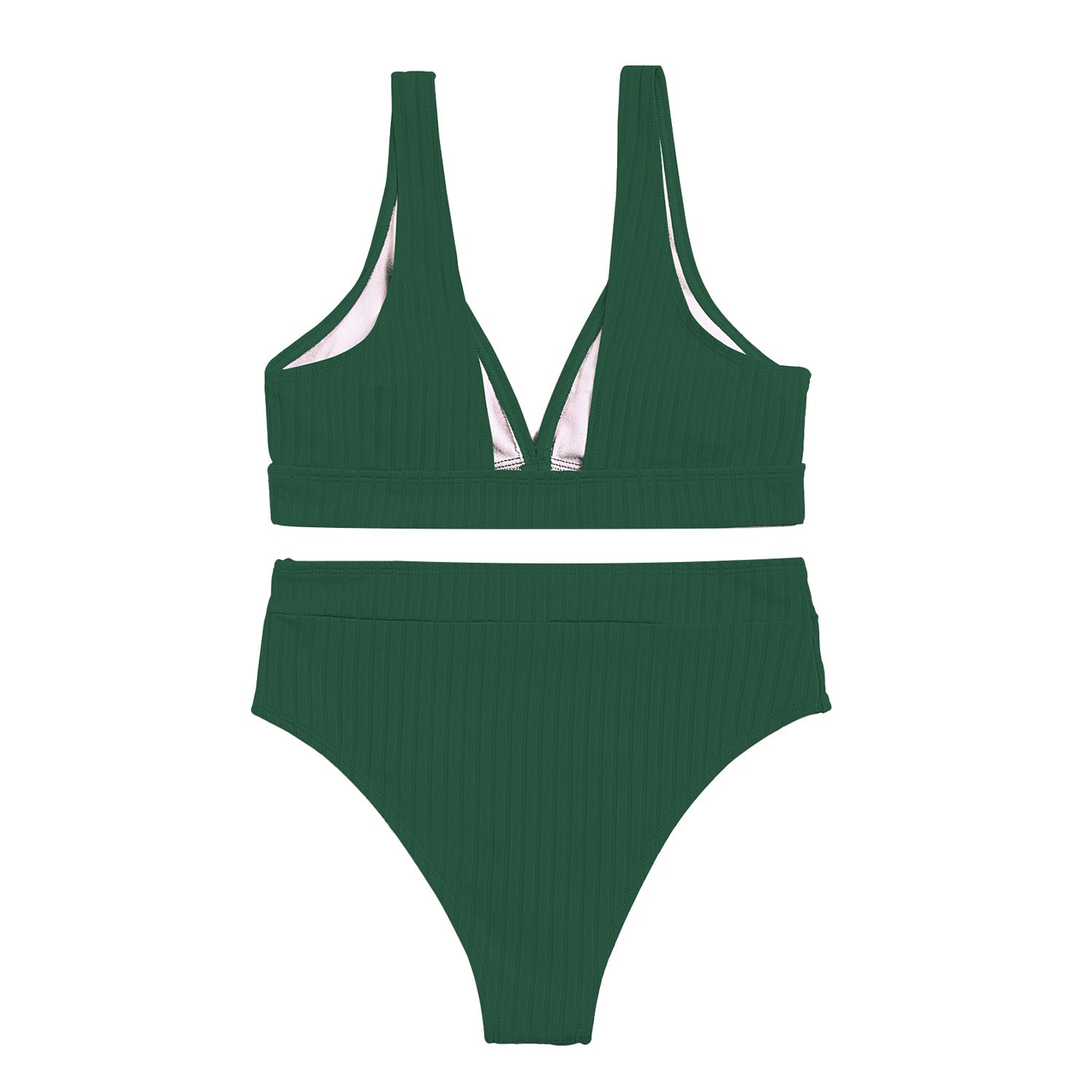 Swimwear Convenient to Wear Fine Workmanship Polyester Bikini Ribbed Bathing Suit for Travel
