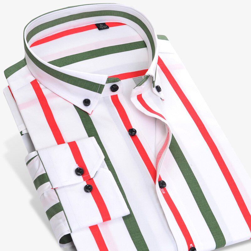 Long Sleeve Button Down Collar Men's Striped Design Shirts Comfortable Soft Cotton Shirt Slim Fit Smart Casual Male Tops