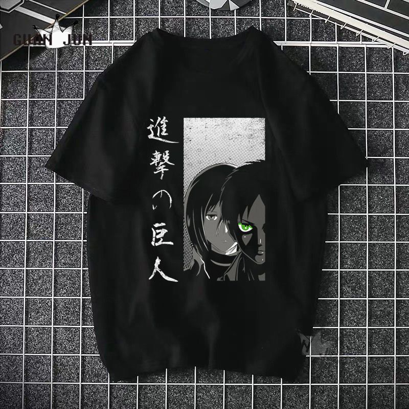 2021 Harajuku Man Attack On  T Shirts Tees Shirt Tops Design Cotton Black Short-Sleeved Aesthetic Japanese Anime T Shirt