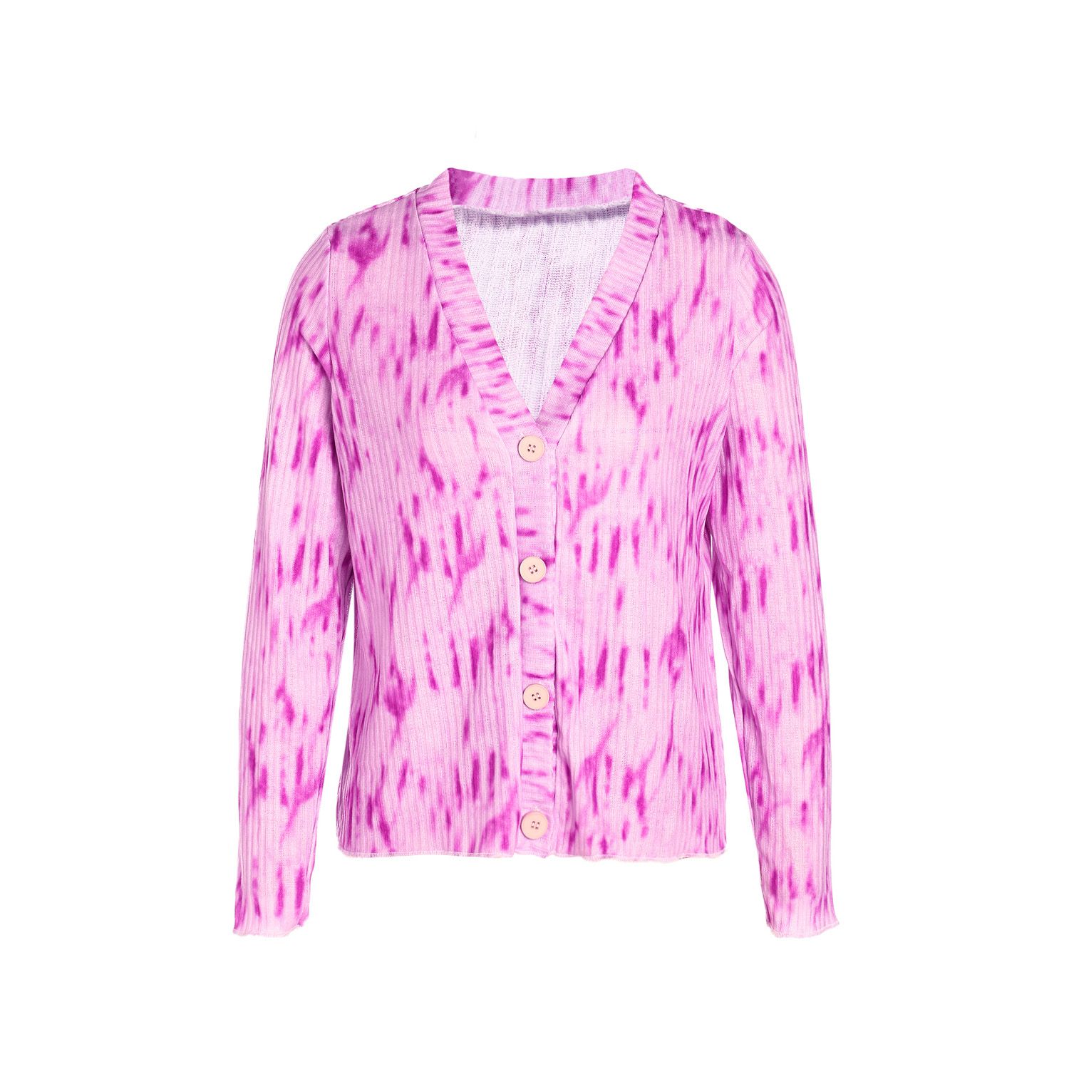 Women’s Plus Size Tie Dye Color Knit Cardigans, V Neck Buttons Long Sleeve Sweaters