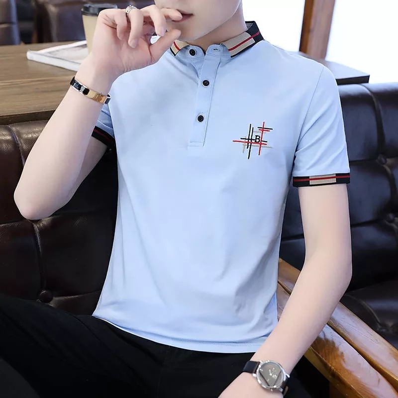 Sky Blue Cotton Polo T-shirt for Men