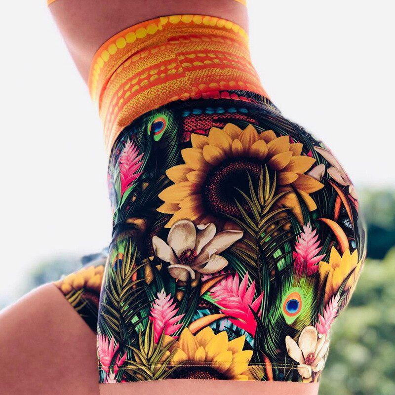 2021 New Leggings High Waist Push Up Yoga Shorts Scrunch Butt Seamless Print Running Shorts Gym Clothes Fitness Elastic Shorts
