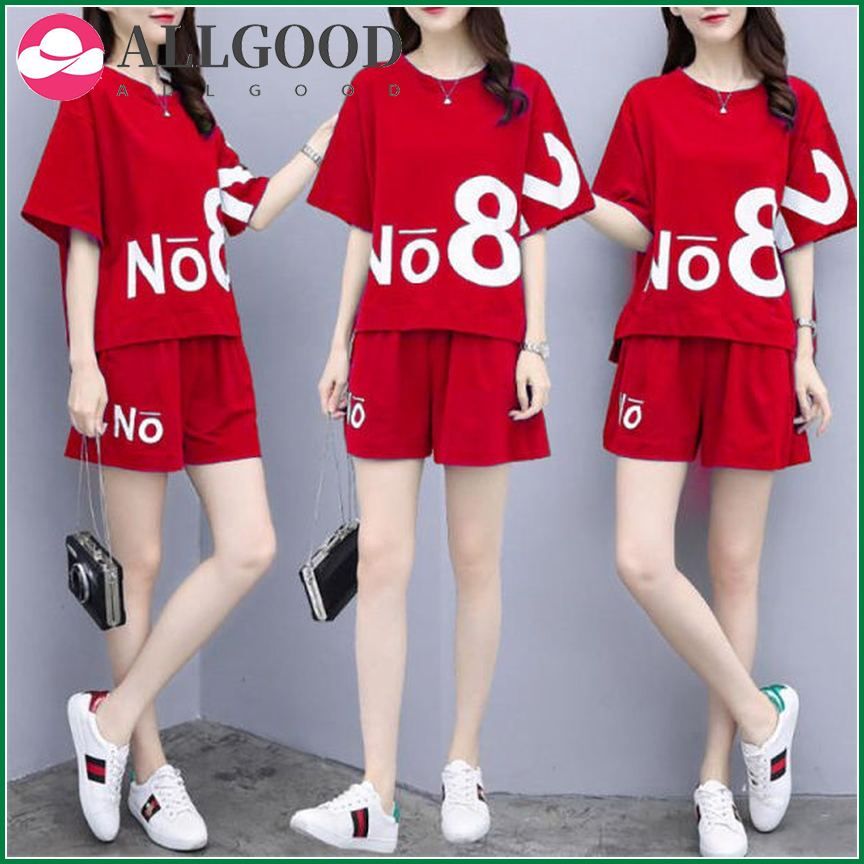 Women's Summer Clothes Casual Fashion Outfits Student Loose Off Shoulder Short Sleeve T-shirt And Shorts Two Piece Set For Women
