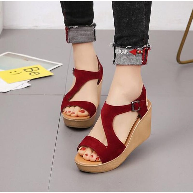 Women Ladies Women Fish Mouth Non-slip Platform Slope High Heels Sandals Buckle Strap Sandals Outdoor Style for Women