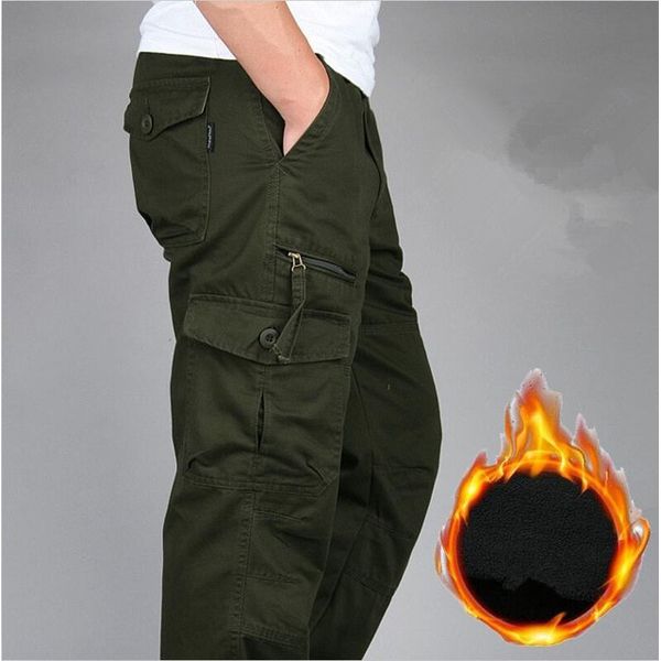 Winter Cotton Fleece Warm Men's Cargo Pant Men Joggers Pants Windbreaker Overalls Long Trousers Men Loose Baggy  Pants
