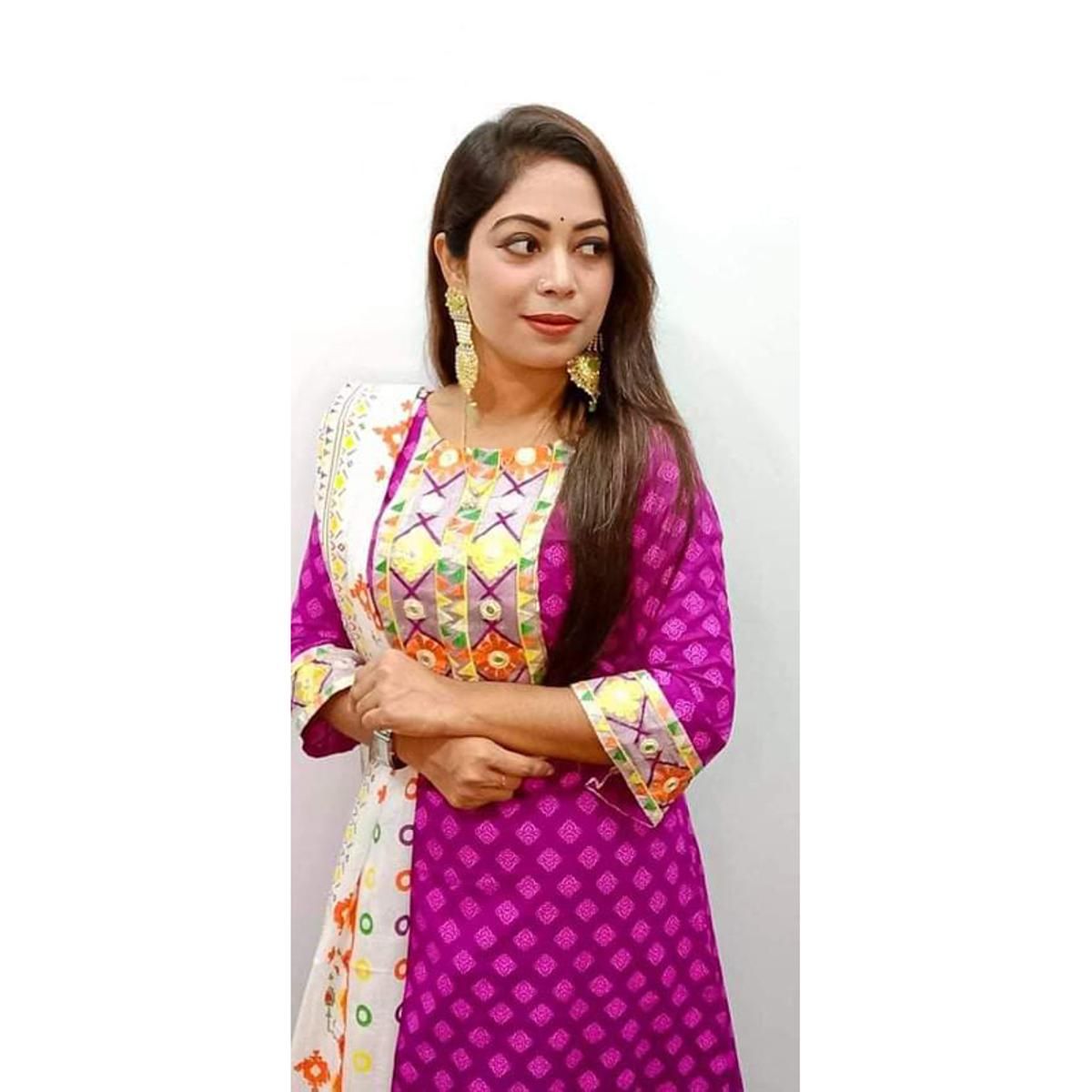 Ac Cotton Kamiz Yogo computer Work Pink Color Full Work Orna With Cotton Salwar, Three Piece For Women